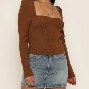 NWT Anthropologie x Callahan Knitwear Light Brown Sweetheart Top (Medium)